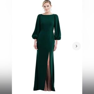 Dessy Collection Bishop Sleeve Open-Back Trumpet Gown with Scarf Tie